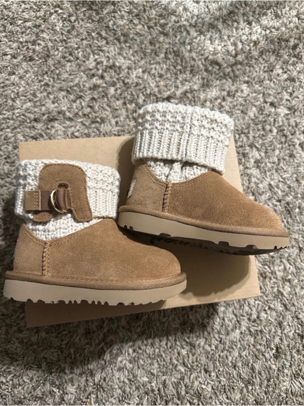 UGG Kids Suede Knit Cuff Boots - Tan & Cream